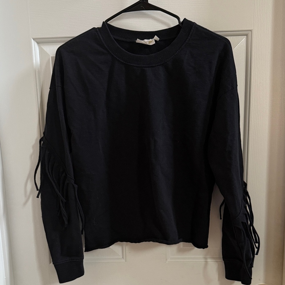 R D Style Black Fringe Sleeve Women's Top